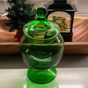 Vintage MCM Empoli Italian Art Glass Covered Candy Dish or Apothecary